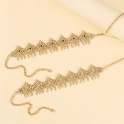 Middle Eastern Style Women's Bridal Necklaces With Adjustable Length In A Large Rhinestone Embellishments Crown Pattern