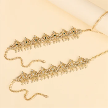 중동풍 여성 신부 목걸이, 길이 조절 가능, 대형 라인석 장식, 왕관 패턴