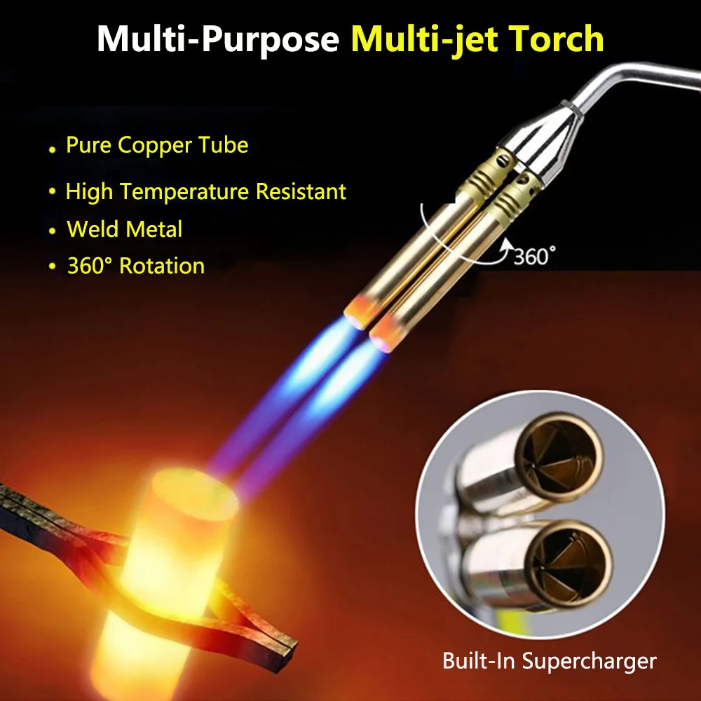 Welding Torch Multi-Barreled Flame Gun Pure Copper Torch Roasted Pig Hair Flame Gun High Temperature Torch Portable Torch Head