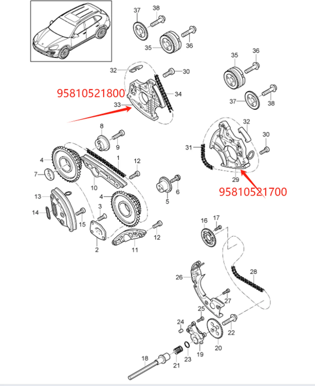 OE 95810521800 95810521801 95810521700 95810521701   شداد سلسلة 3.0T لسيارة البنزين PORSCHE CAYENNE 92A PANAMERA 970