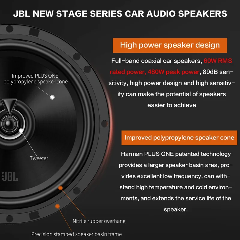 JBL مكبر صوت للسيارة 6.5 بوصة HIFI تأثير الصوت 480 واط كامل النطاق مجموعة مكبر صوت للسيارة ثلاثة أضعاف منتصف المدى مضخم صوت مكبر صوت ستيريو