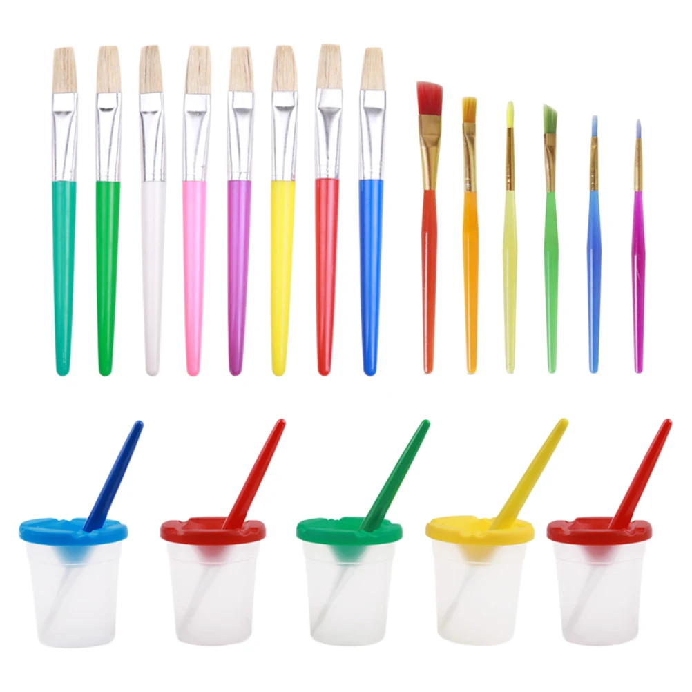 

19pcs Watercolor Paint Set Kids Graffiti Brushes 5 Wash Cups 8 Irregular Leakproof Painting Kit Art Supplies For Children