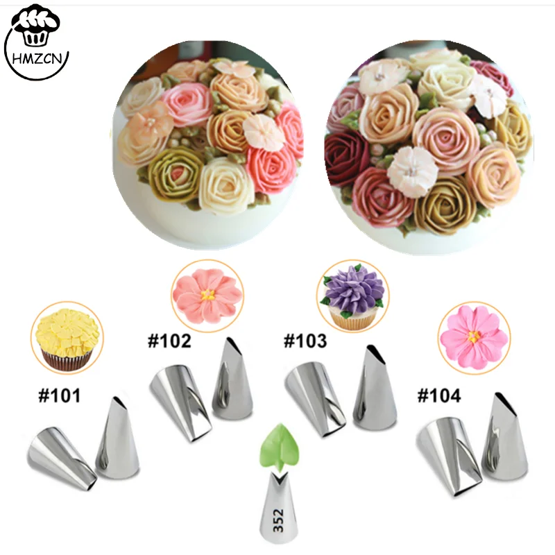 #101 102 103 104 Rose Russian Tulip Icing Piping Nozzles Stainless Steel Flower Cream Pastry Tip Cupcake Cake Decorating Tools