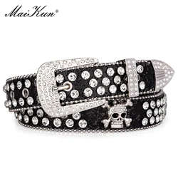 Maikun Bb Black Rhinestone Bling Belt Cowgirl & Cowboy Belt With Sparkly Simon Diamond Belt For Men Western Head Skull Buckle