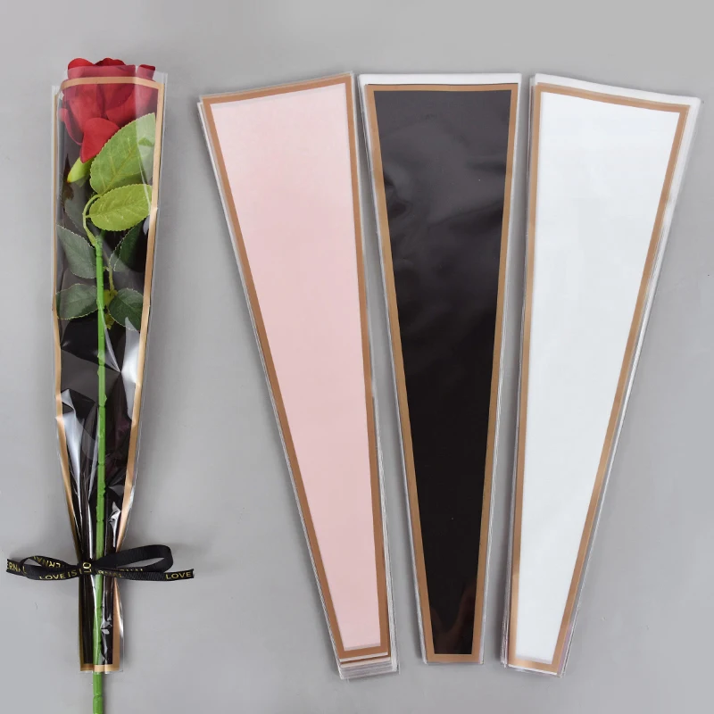 

50PC Single Rose Flower Packaging Bag Waterproof Transparent Bouquet Cover Wedding Valentine's Day Party Decor Mother's Day Gift