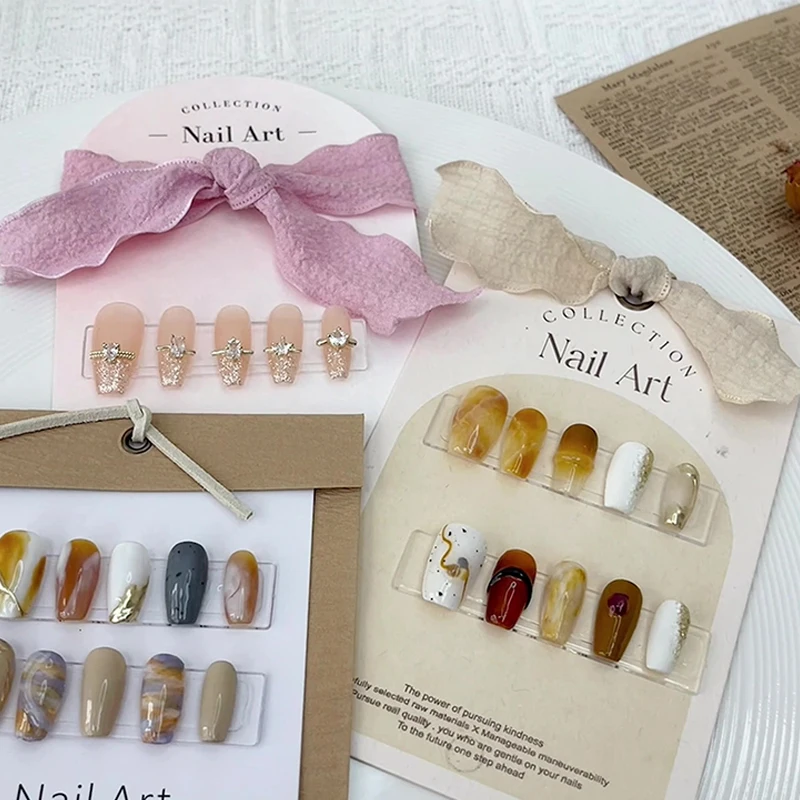 1PCS Handmade False Nail Design Swatch Show Card Manicure Sample Display Salon Press-On Nail Packaging Display With Tie Bags