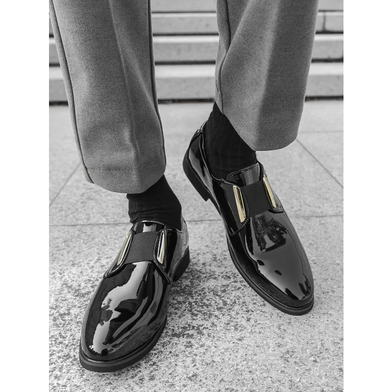 

Hight Quality British Style Daily Business Casual Party Dress Patent Leather Pointed Loafers For Men's Height Increasing Shoes