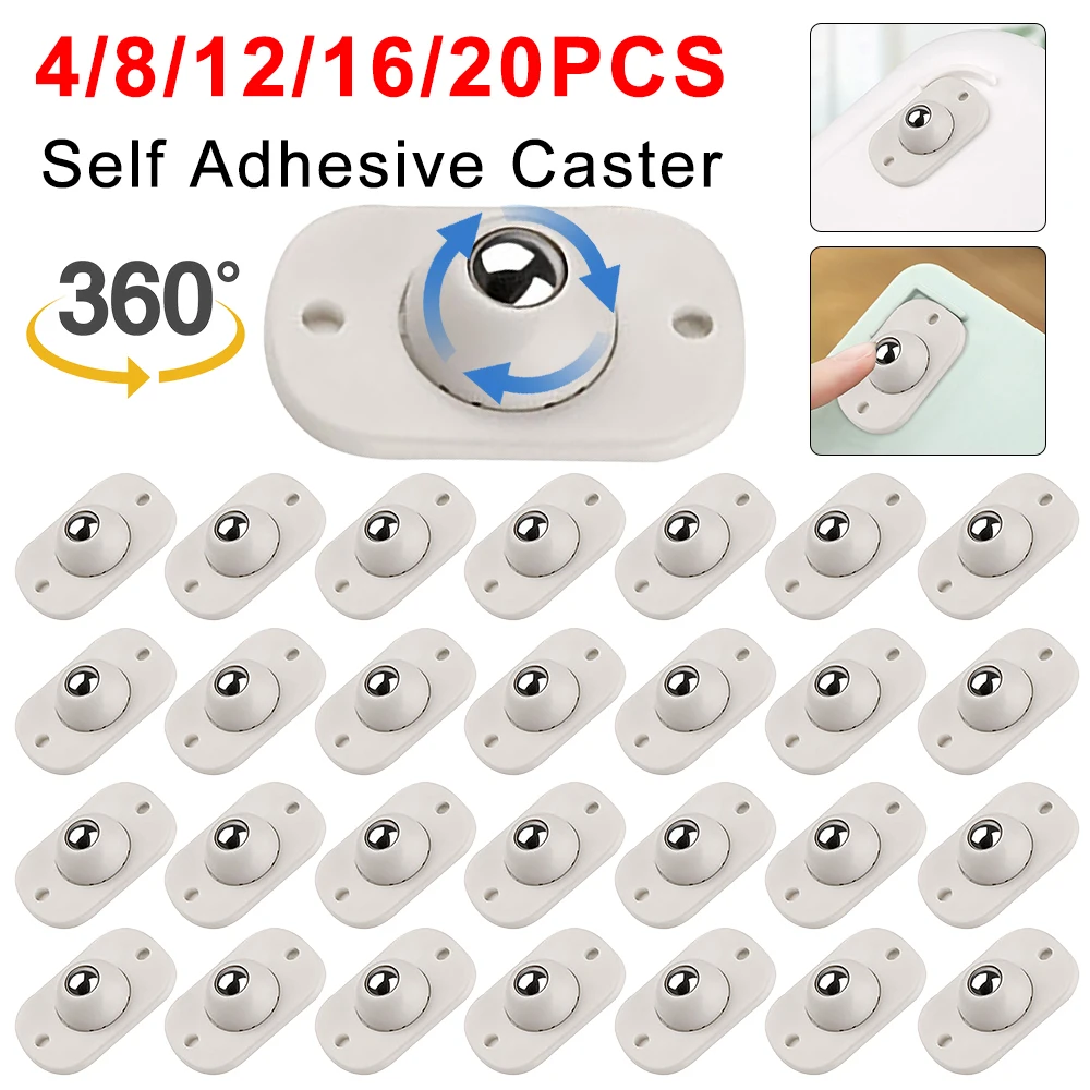 

20-4PCS Self Adhesive Caster Wheels For Furniture Stainless Steel Roller 360 Degree Load Bearing Swivel Universal Wheel for Home