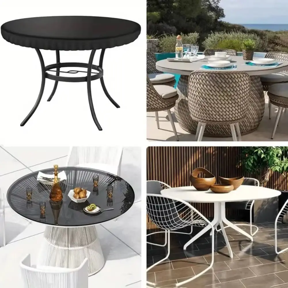 Waterproof Round Table Cover Dustproof 210D Oxford Garden Furniture Cover Round Shape UV Resistant Outdoor Table Protector