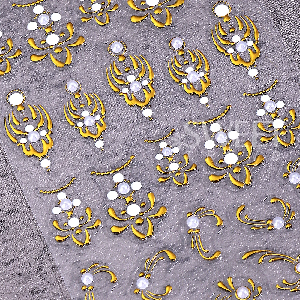 1 قطعة القصر الذهبي ريترو ستايل مسمار الفن ملصقات 5D تنقش ذاتية اللصق اللؤلؤ البتلة الفاخرة مسمار الشارات مانيكير DIY بها بنفسك الديكور