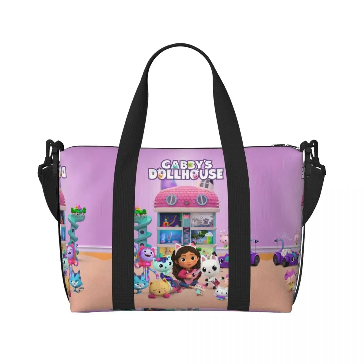 Borsa tote da spiaggia personalizzata G-Gabbyses Cartoon per donna, palestra extra large, borse per la spesa da viaggio per gatti Mercat