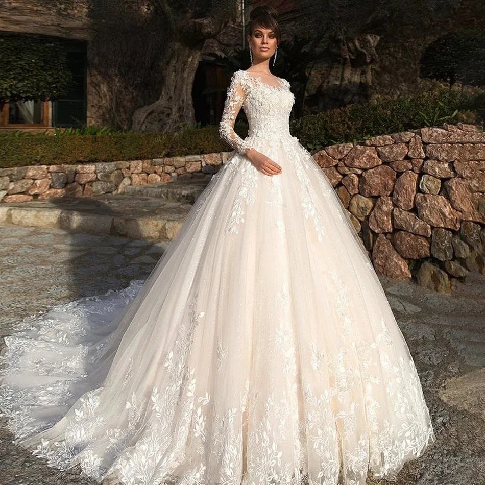

Lace Wedding Dresses Ball Gown Long Sleeves Boho Muslim Dubai Saudi Arabia Israel Bridal Gowns Vestido De Novia Customized