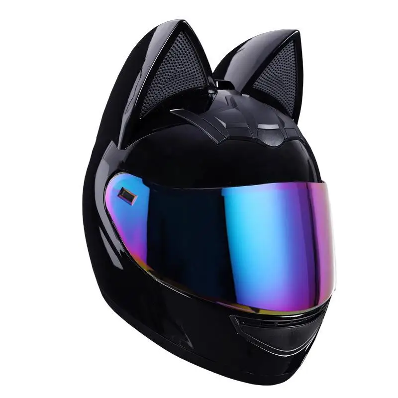 Neuer Katzen ohr Frauen Motorrad helm Outdoor-Reise Motorrad helm Reiten Motorrad Punkt zertifiziert abnehmbarer Voll gesichts helm