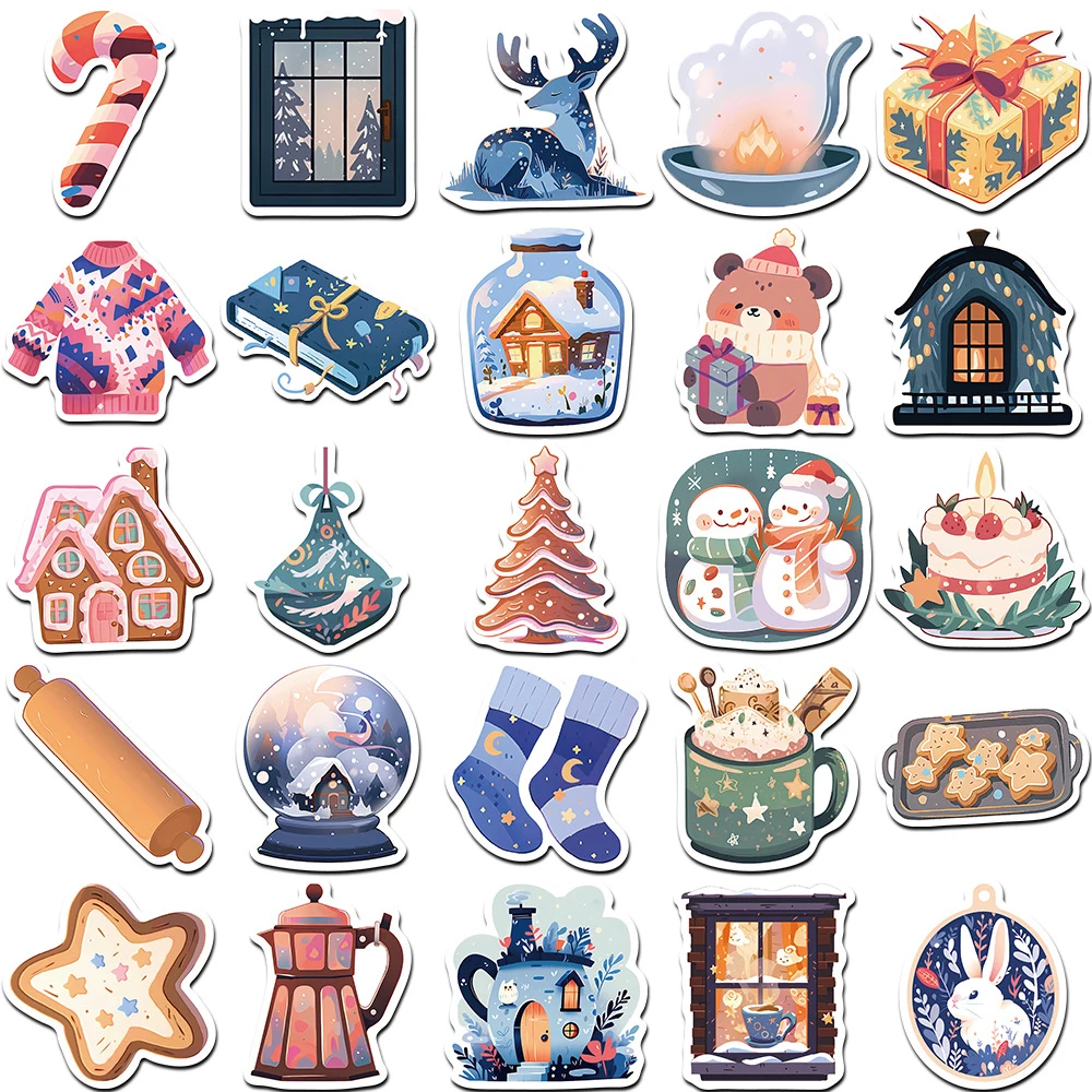 10/30/50PCS Winter Christmas Object Cartoon Decoration Stickers Aesthetic DIY Notebook Laptop Phone Kawaii Children Sticker Gift