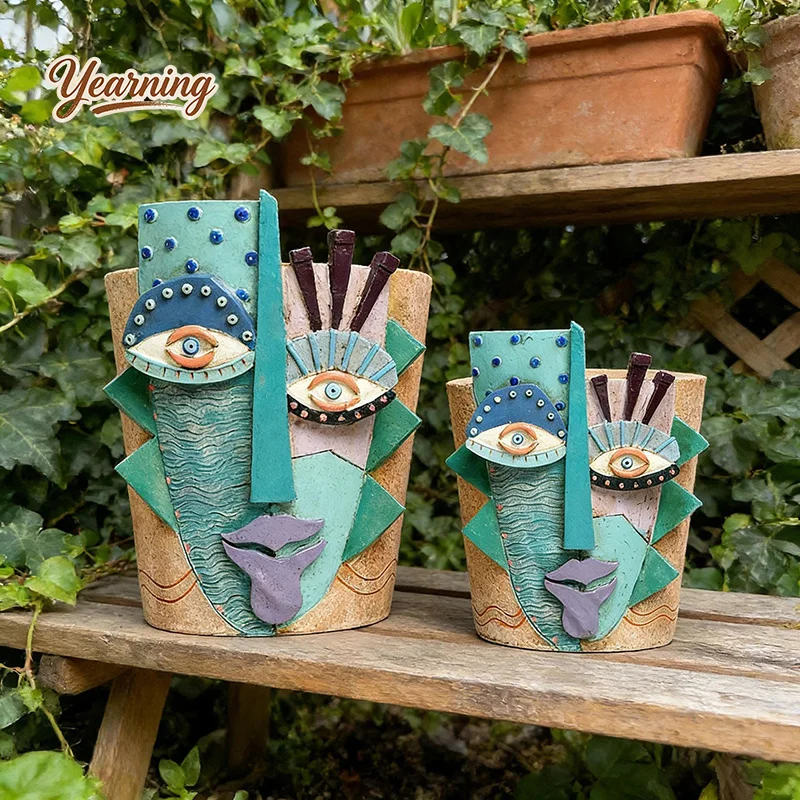 

Modern Abstract Picasso Style Colorful Face Resin Ornament Home Living Room Windowsill Balcony Garden Decor Flower Pot