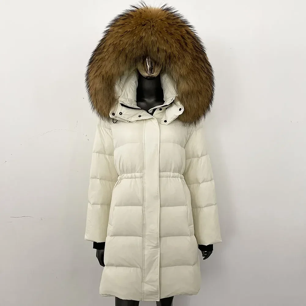 90% بطة أسفل معطف الإناث موضة مقنعين سترة منفوخة المرأة الشتاء كبير الطبيعية الراكون الفراء الدافئة الفراء الحقيقي أبلى الشارع