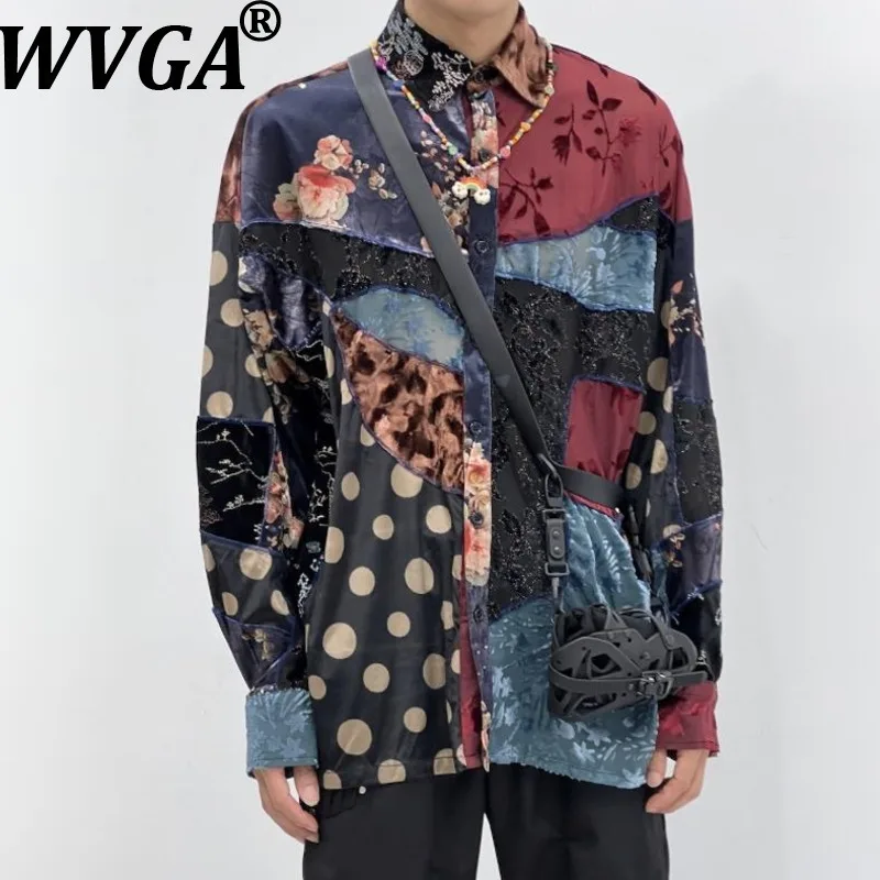 

WVGA Spring Autumn New Man Tide High Street Vintage Patchwork Embroidery Trendy Long Sleeve Shirts Niche Chic Casual Tops W12368