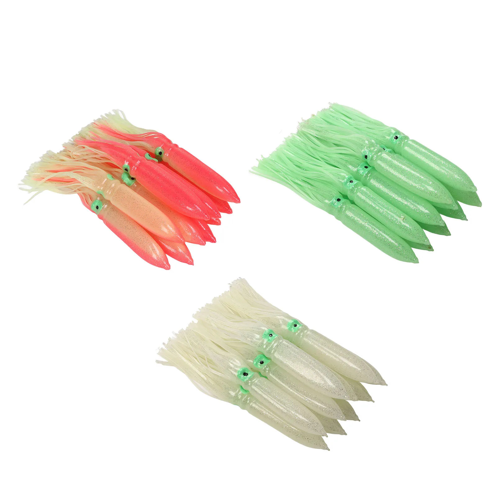 10Pcs Squid Lure 30cm Silicone Lifelike Luminous Squid Skirt Fishing Bait with Hook