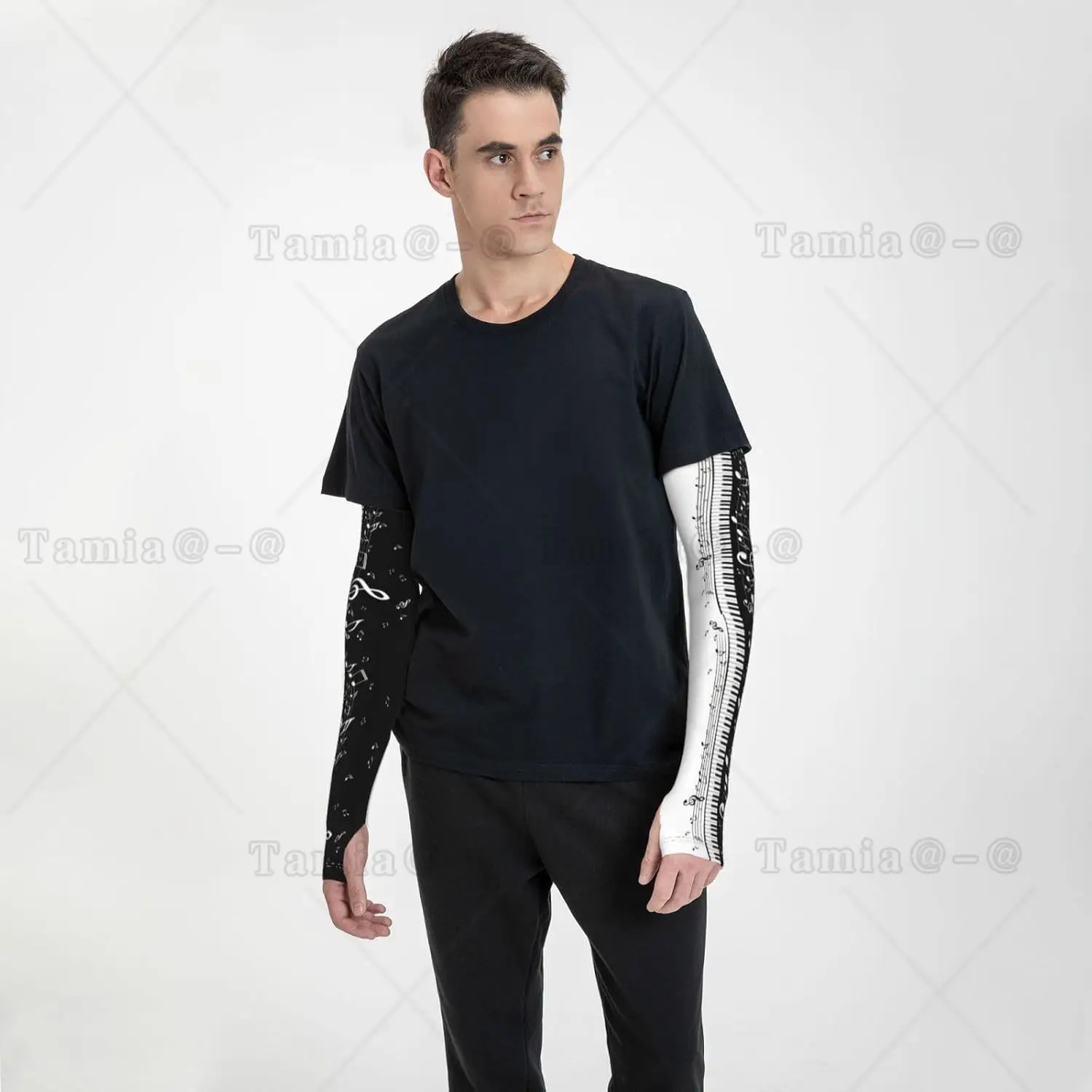 Music Notes Sun Protection Arm Sleeves with Thumb Hole Farmers Gardening Cooling Sports Sleeves for Women Men