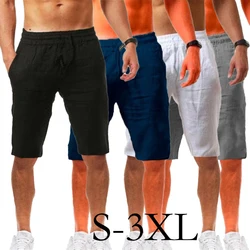 New Summer Men Casual Shorts Sports Cotton Linen Solid Color Pant Comfortable Breathable Five-point Shorts Jogging Beach Pants