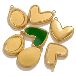 5pcs Stainless Steel PVD Plated 18k Gold Blank Cabochon Base Enamel Setting DIY Charms Pendant Jewelry Making Supplies Wholesale
