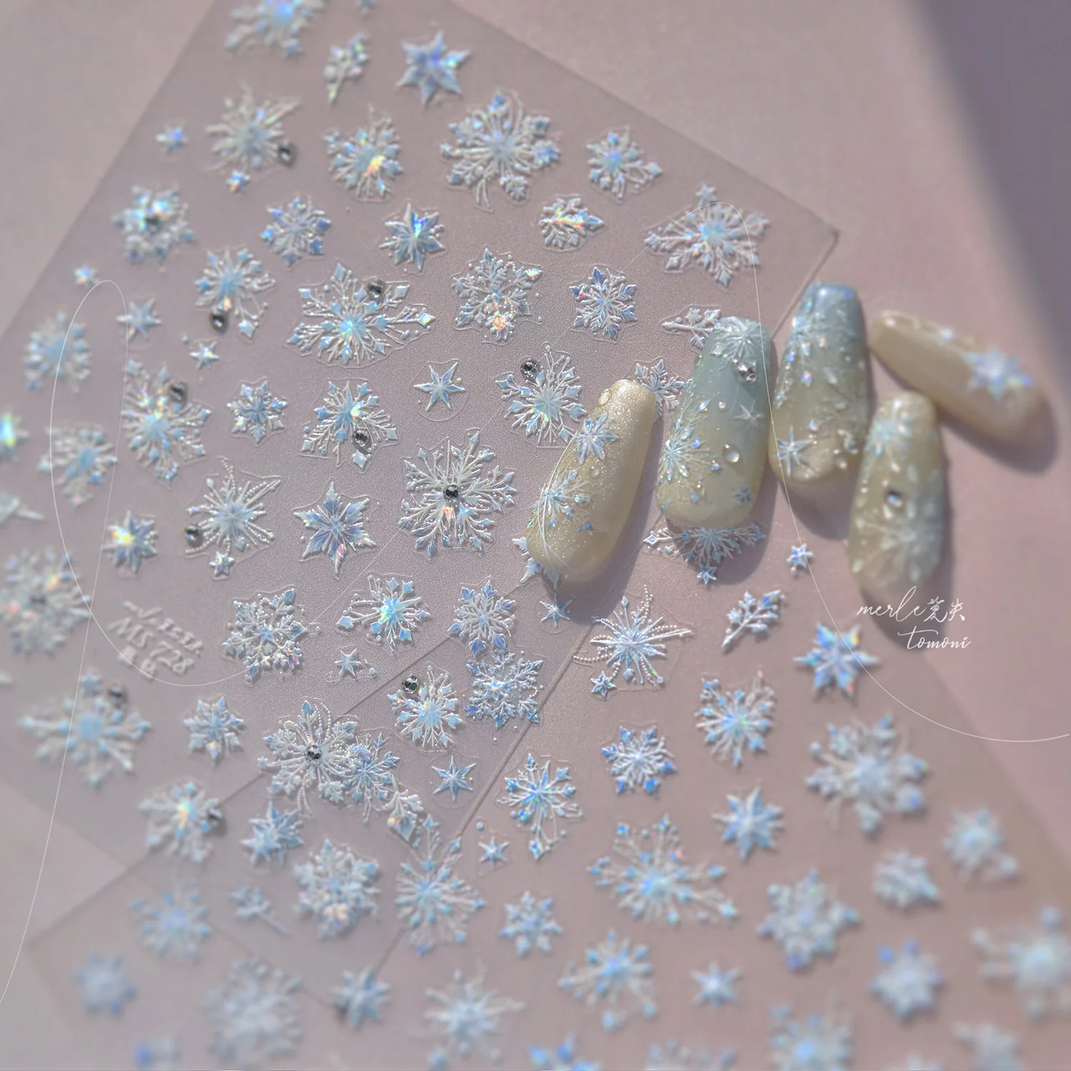 Flash Blue Pink White Big Snowflake High Quality Nail Stickers Nail Art Decoration Decals Design MS-732