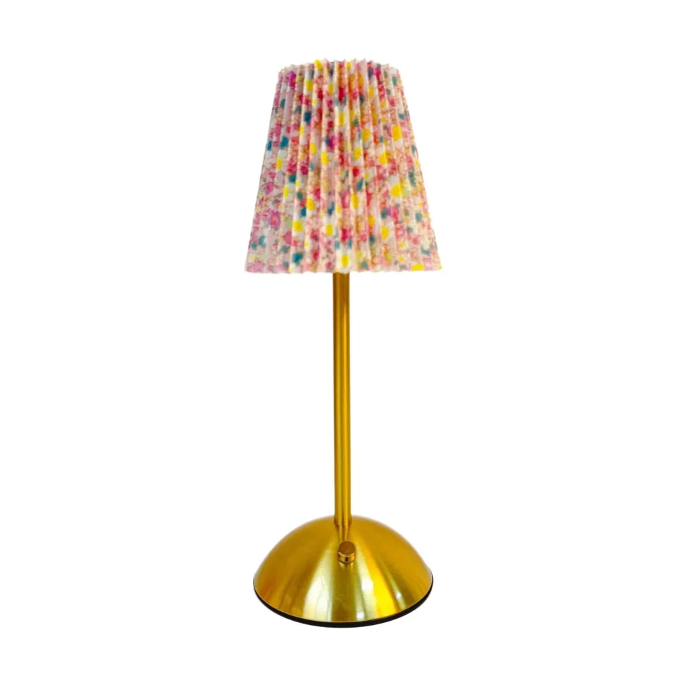

Metal Base Pleated Desk Lamp Fabric Shade Pastoral Style LED Night Light Soft Lights Wireless Bedside Ambient Light Bar
