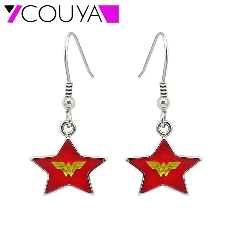 2017 New Design 316L Stainless Steel Red Five-pointed Star Dangle Earrings Wonder Women Drop Earrings in Jewelry