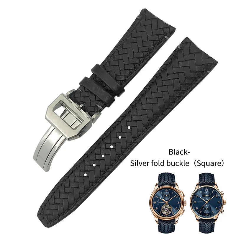 NONE 22 mm 20 mm 21 mm gewebtes Rindslederarmband, passend für IWC Portugieser Pilotenuhren Portofino IW5007, blaues Uhrenarmband aus weichem Leder 5