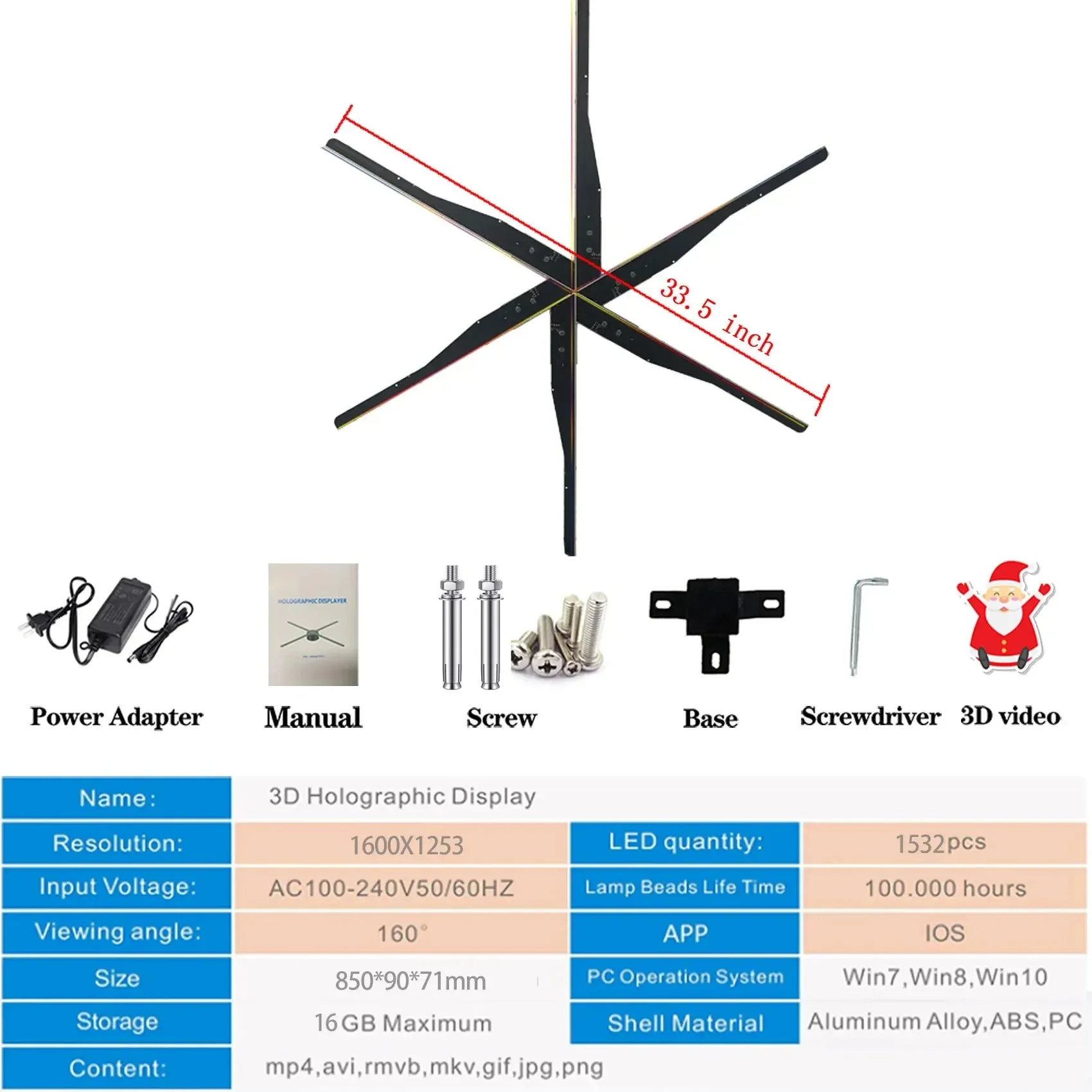 New Technology 85cm LED Hologram Display Fan 1532LEDs Super High Resolution Advertising Machine 6 Blades Holographic Projector