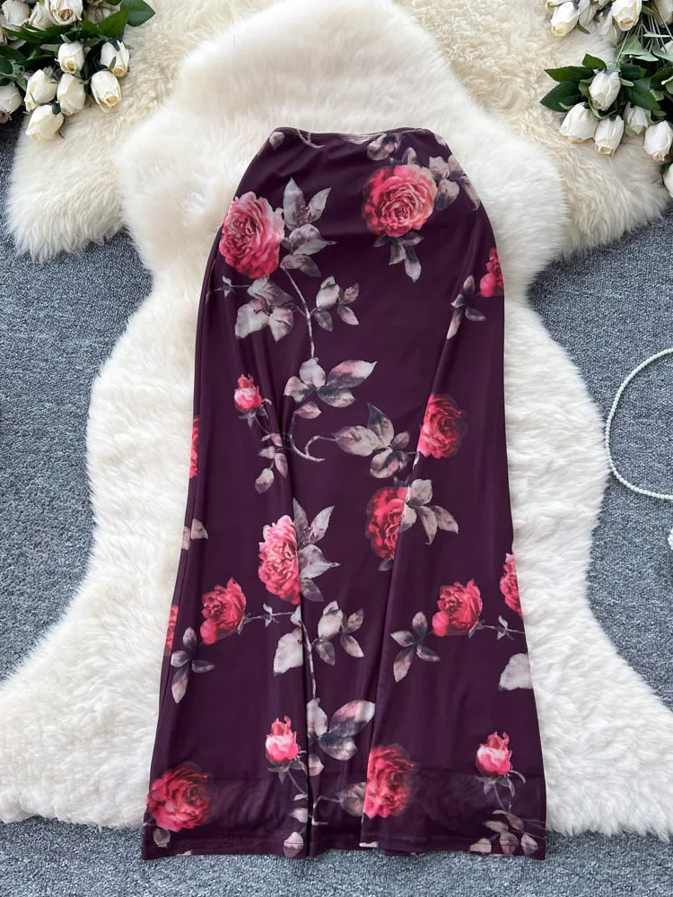 High Waist Floral Print f Skirt A-Line Midi Skirt Slimming Me Wrap Ci Commute Korean Sle Stand Fit Summer 2025