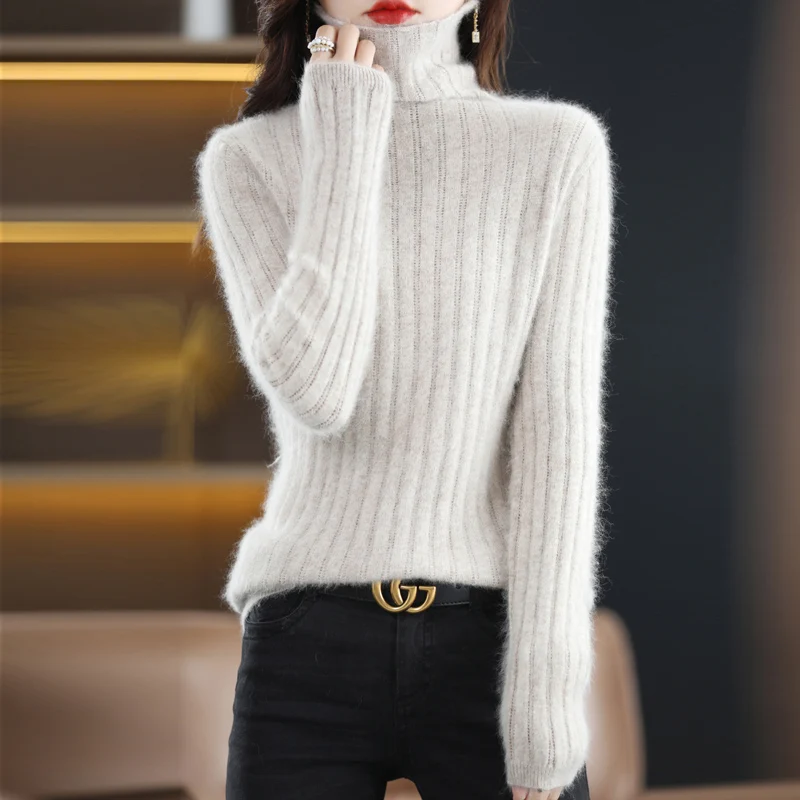 Women\'s Mink Cashmere Pullover High Neck Long Sleeve Autumn/Winter Fashion Warm Sweater Turtle Neck Luxury Women\'s Top Jumper