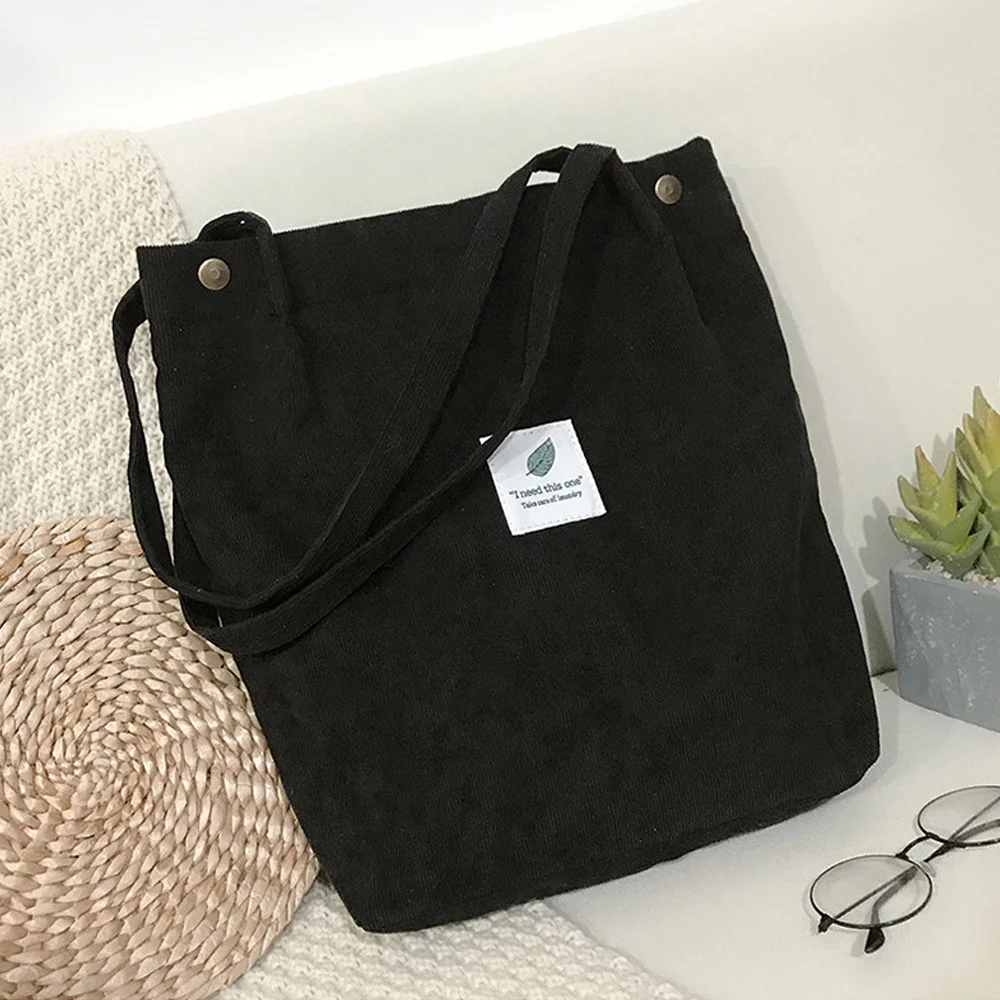 2022 Corduroy Shoulder Bag for Women Cotton Cloth Handbag Solid Color Eco Shopping Orangnizer Reusable Large Shopper Totes Bags