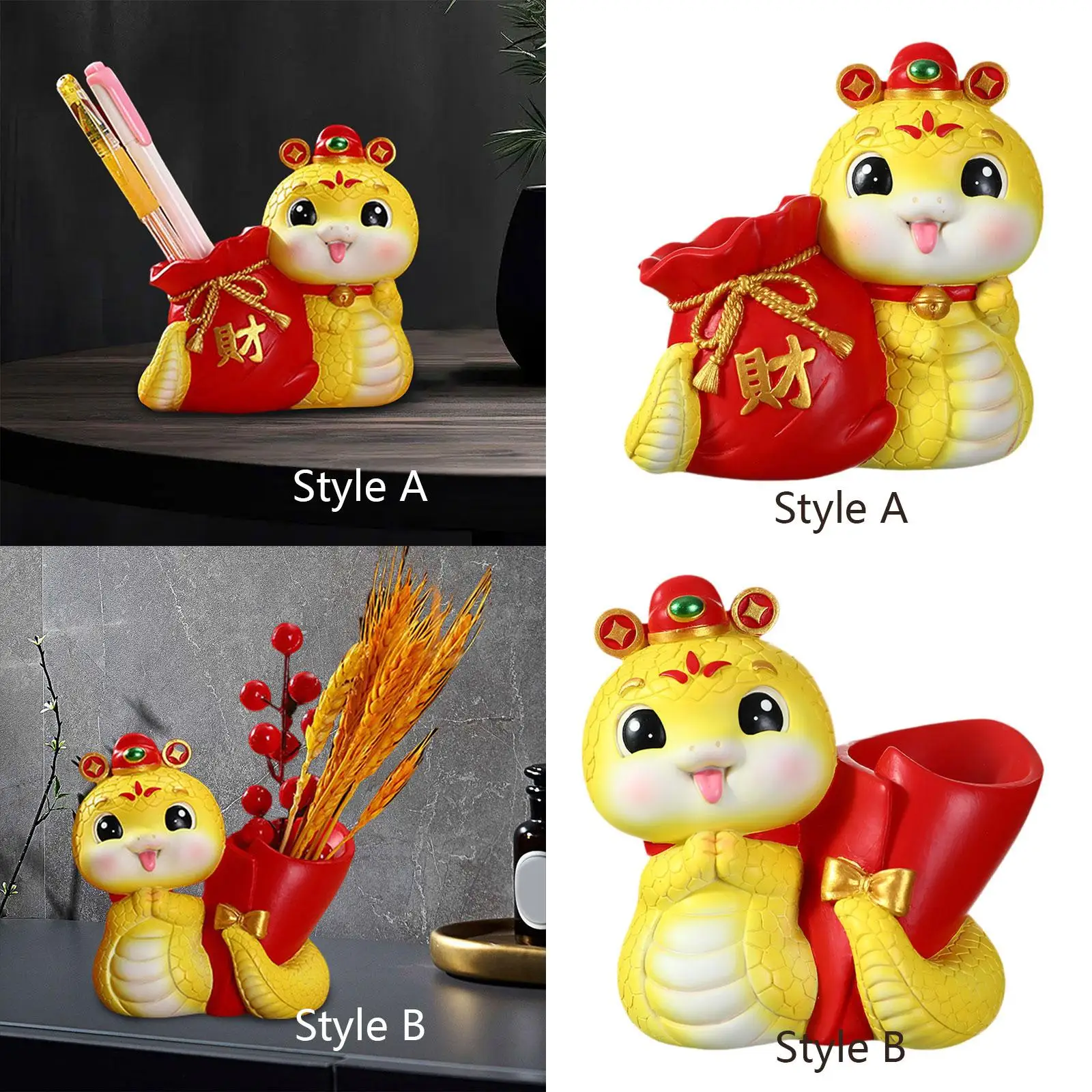 

Resin Cartoon Snake Statue Pen Holder Vase 11.5x7x11.5cm for Office Desk