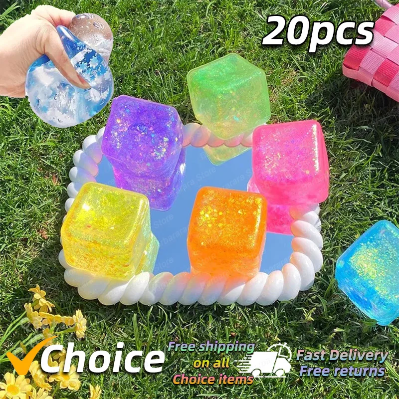 20pcs New Pressure Relief Cube Water Cube Simulation Ice Cube Gel Filled Fingertip Calming Toy Kneadle Gifts