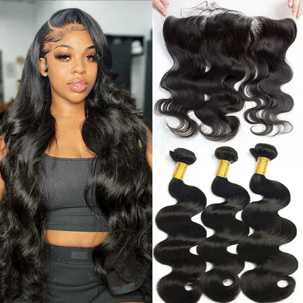 

Human Hair Bundles With Frontal 13x4 Body Wave Bundles With Closure Frontal Deals Peruvian Human Hair Body Weave Hair Extensions