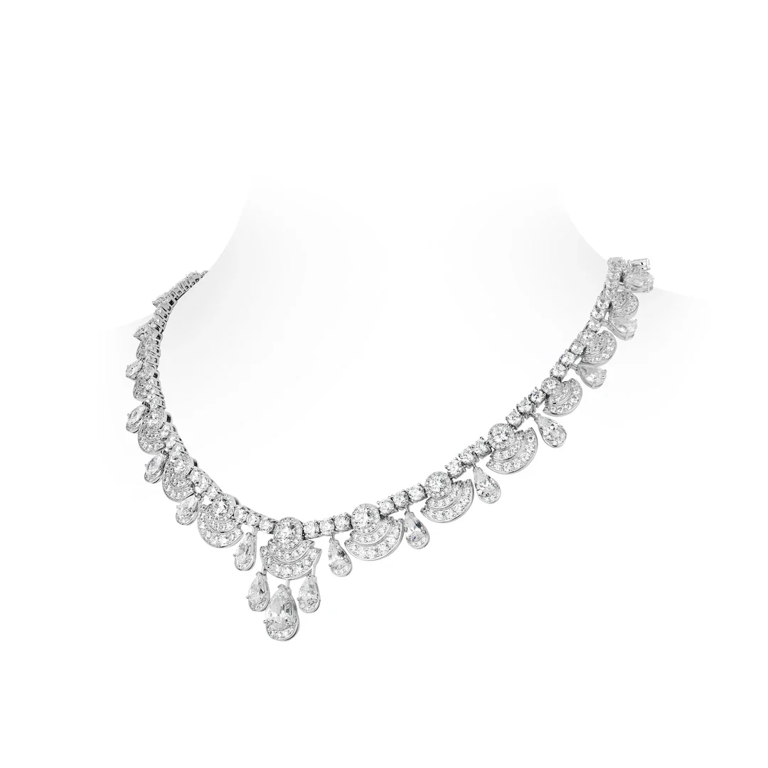 Bellux Luxury Necklace 925 Silver Synthetic Zircon White Full Diamond Water Drop Sparkling Banquet Wedding Fine Jewelry Necklace