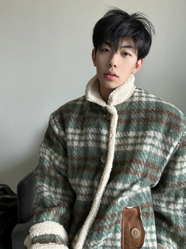 

Модная мужская зимняя куртка из овечьей шерсти в корейском стиле, новинка, с узором, хлопковая, с флисовой подкладкой, премиум-класса