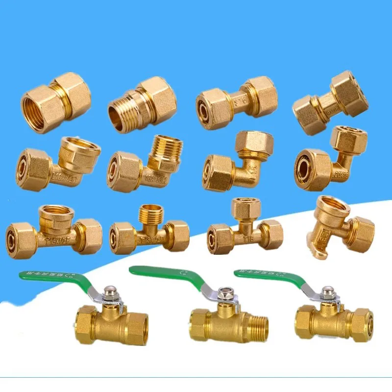 

1216 Aluminum-plastic Pipe 1/2IN Thread Joint Copper Fittings Household Solar Water Heater Joint Three-way Ball Valve Elbow