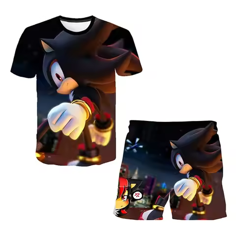 boys and girls T Shirt Summer Sonic 2 suit 4-14T Boys 3d Print sonic Children Short-sleeved T-shirts Pattern suit
