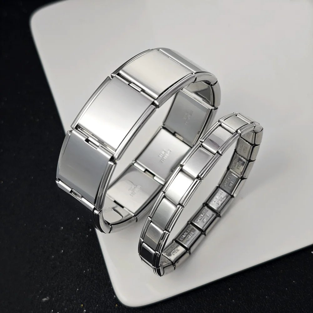 Fit 20mm/9mm Italienische Charm Armband Homme Edelstahl Elastische Link Kette Paar Armband Silber Farbe Mode schmuck – Detail 2