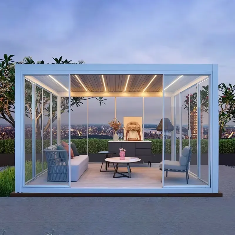 Resistant Metal Louvered Roof Stable Under Form Sun Shade Metal Frame Courtyard Garden Outdoor Pavilion Louver Pergola