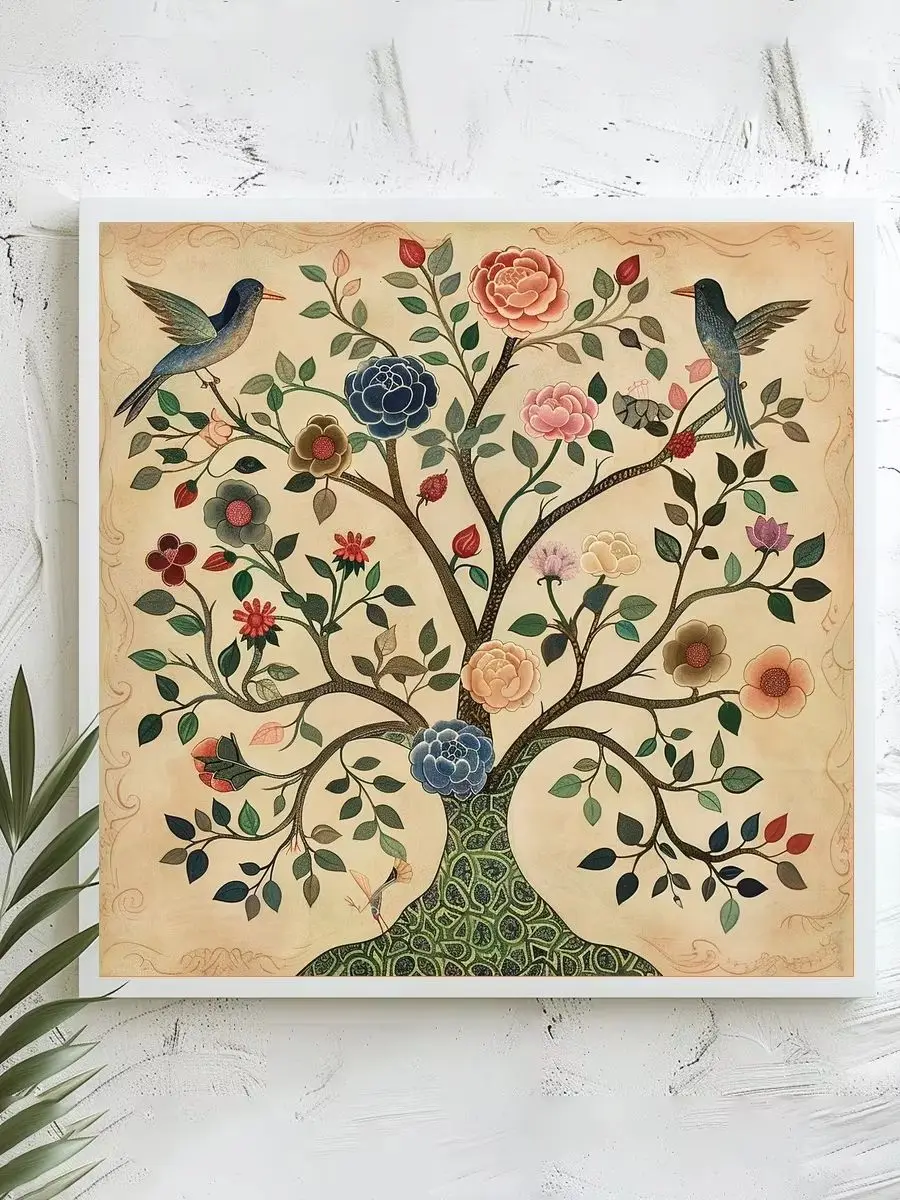 1 Stück 40x40 cm/15,74 Zoll, 11Ct/14Ct Kreuzstich-Set, DIY Valentinstagsgeschenk, Stickerei-Set für Festlichkeiten, Vogel, Blume, Lebensbaum – Detail 1