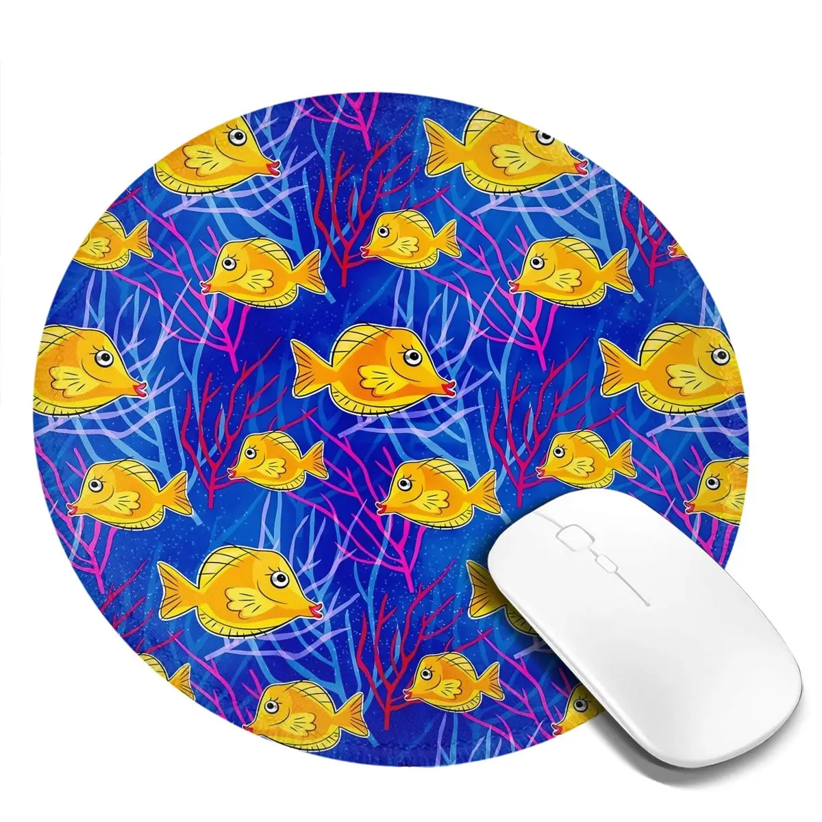 Tropical Marine Round Mouse Pad Yellow Tang Fish Print Simple Rubber Gaming Mousepad For Notebook Computer Soft Mouse Mats