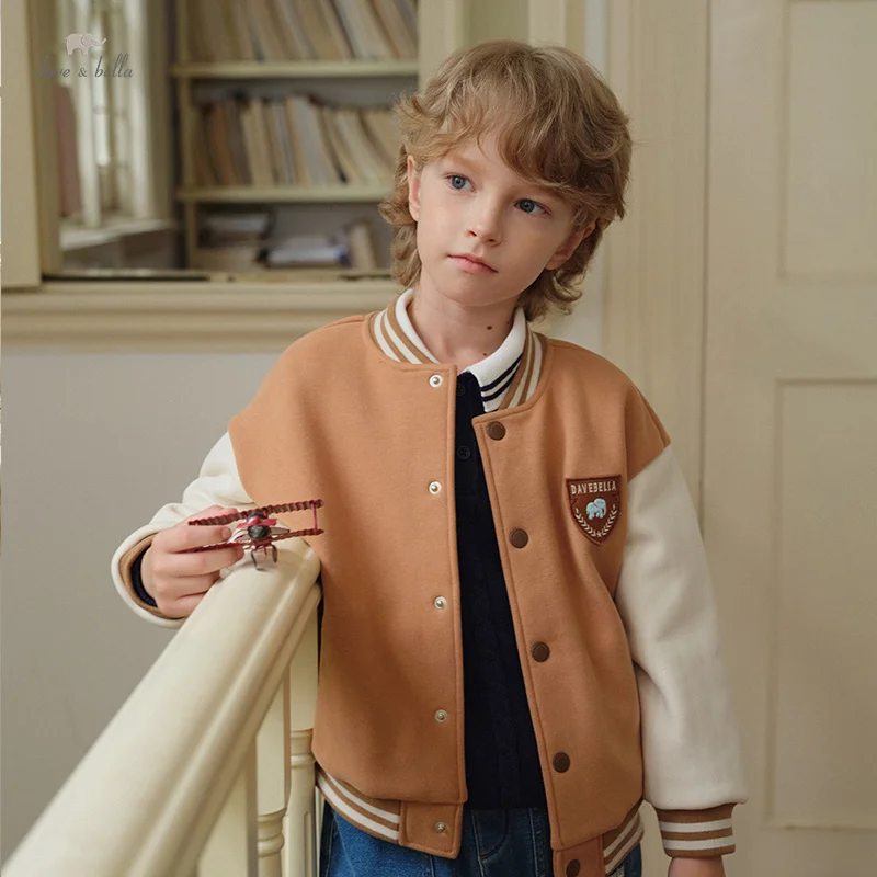 

Dave Bella Children Jacket Autumn Winter Boys Plush Patchwork Baseball Topcoat Long Sleeve Warm Outerwear Kids Clothes DK4242990