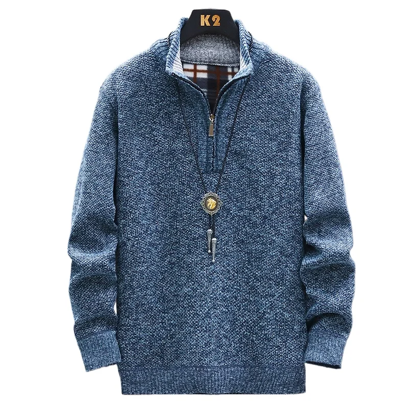 

Men's Knit Pullover Sweater Autumn Winter Knitwear Solid Color Fleece Lined Warm Comfortable Sweater