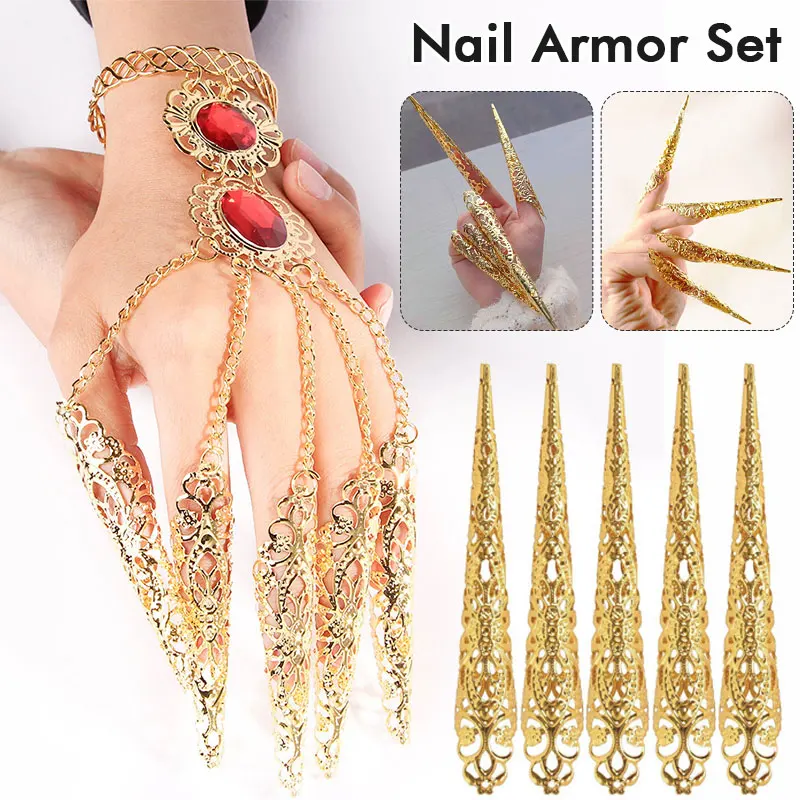 Finger Bracelet Golden 5 Long Finger Nails Ethnic Belly Dance Props Indian Thai Dance Female Bangle Stage Performance Bracelet