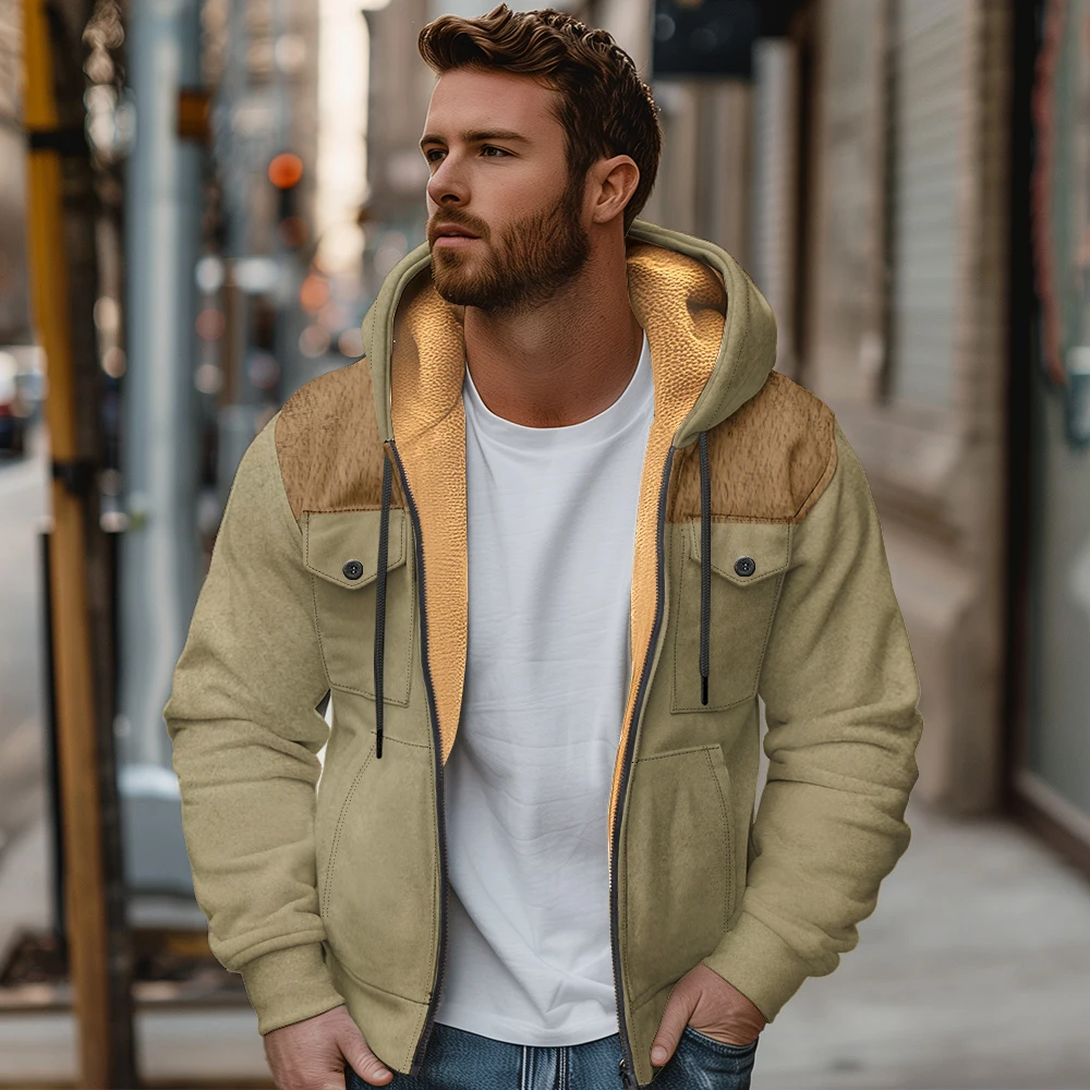 Winter coat men's sports style outdoor leisure sports warm and cold resistant with plush for more comfort