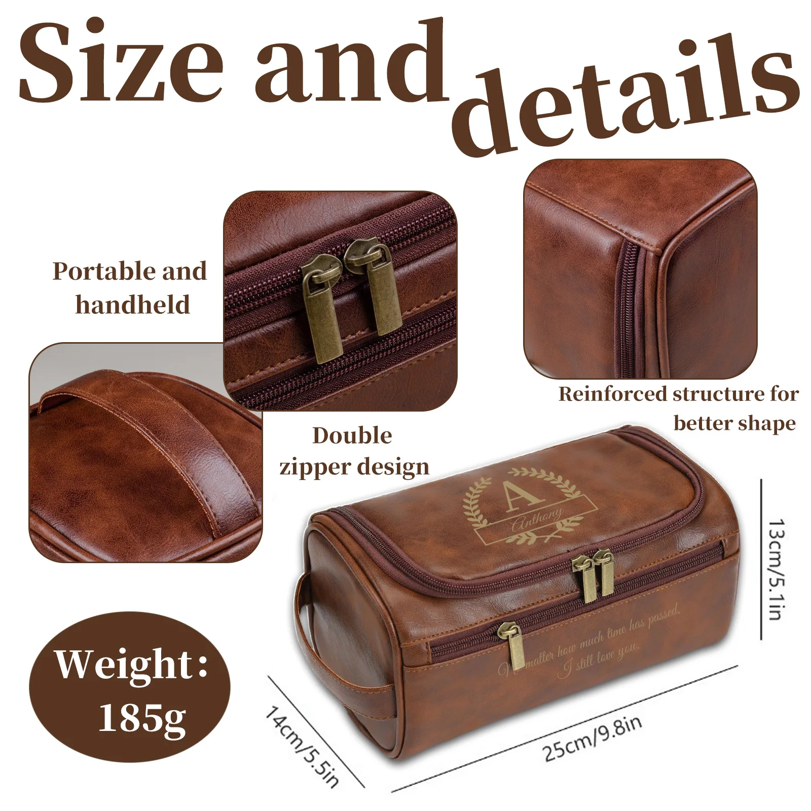 Personalized Men's Leather Toiletry Bag Custom Engraved Dopp Kit Groomsmen Gift Travel Wash Bag Anniversary Father's Day Birthda