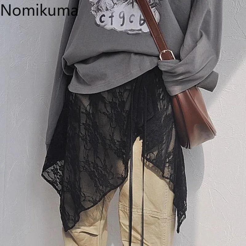 

2025 Faldas Mujer De Moda Summer Skirt Women's Clothing Floral Lace Bandage Jupe Fashion Korean Saia Irregular Chic Y2k Skirts